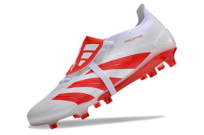 Men's Adidas Predator Elite Foldover Tongue FG Firm Ground Low-Tops Football Boots - White/Red