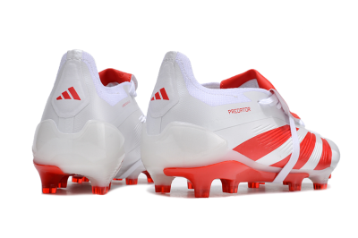 Men's Adidas Predator Elite Foldover Tongue FG Firm Ground Low-Tops Football Boots - White/Red