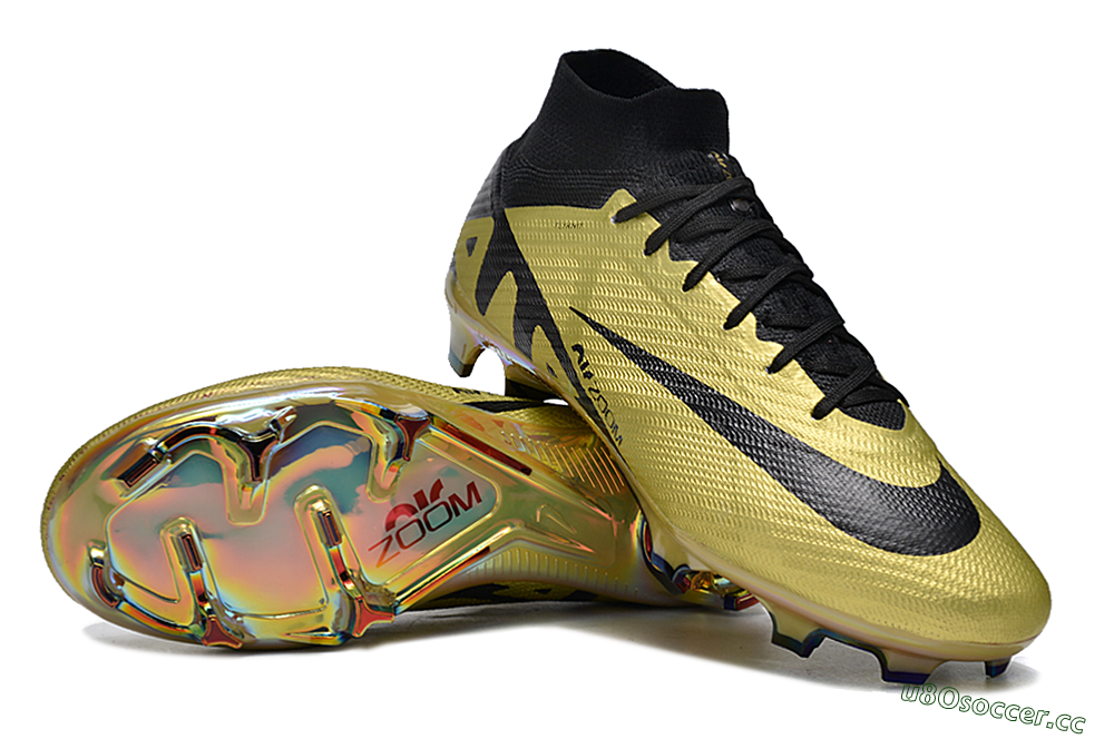 Men's Nike Air Zoom Mercurial Superfly 9 Elite FG Firm Ground High-Tops Football Boots - Gold/Black 3