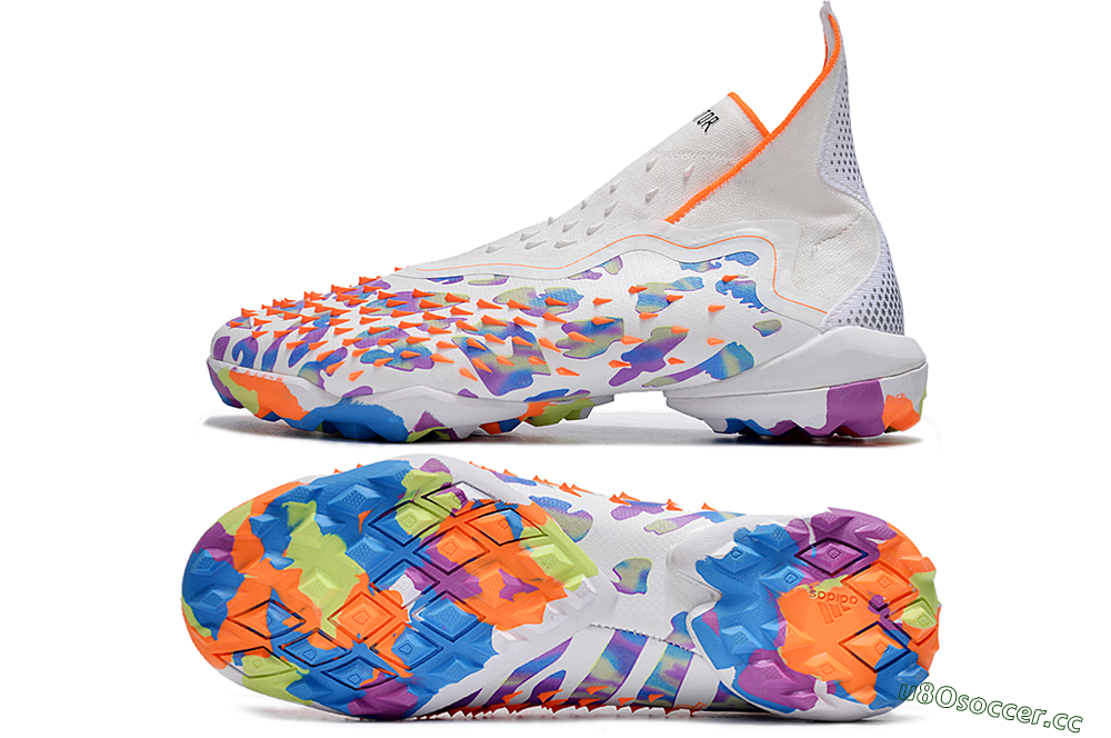 Unisex Adidas Predator Freak+ TF Artificial Turf High-Tops Football Shoes - White/Orange/Blue/Purple 1