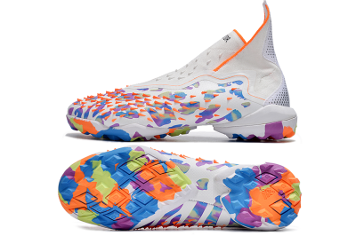 Unisex Adidas Predator Freak+ TF Artificial Turf High-Tops Football Shoes - White/Orange/Blue/Purple