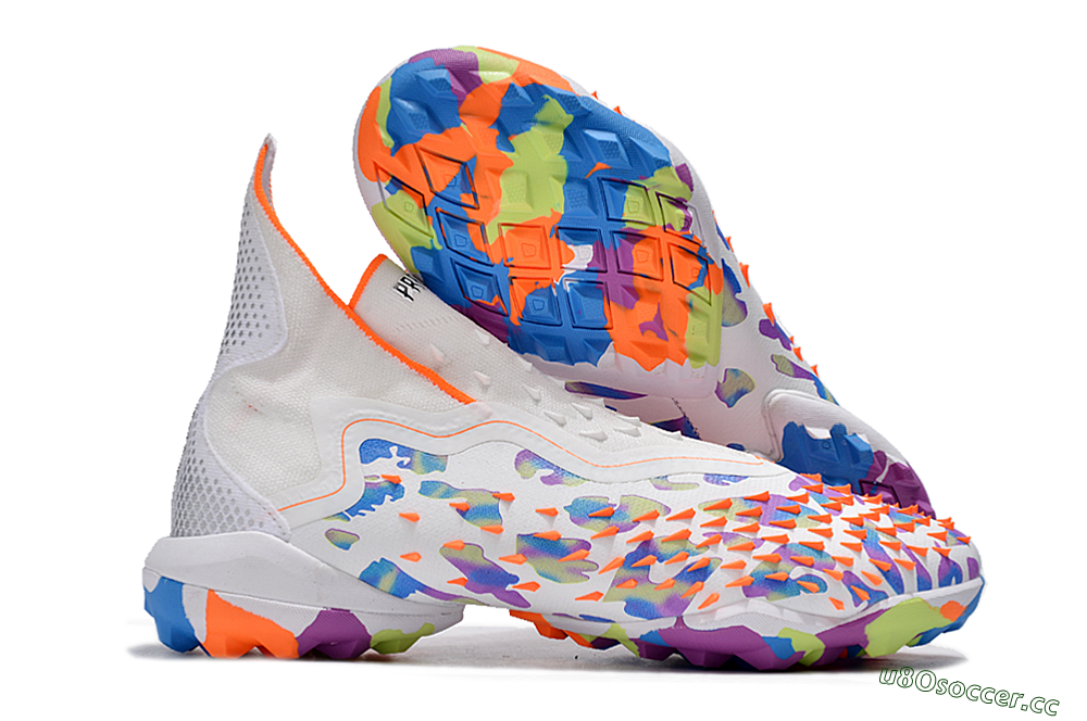 Unisex Adidas Predator Freak+ TF Artificial Turf High-Tops Football Shoes - White/Orange/Blue/Purple 2