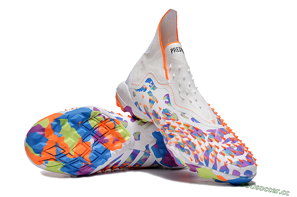 Unisex Adidas Predator Freak+ TF Artificial Turf High-Tops Football Shoes - White/Orange/Blue/Purple 3