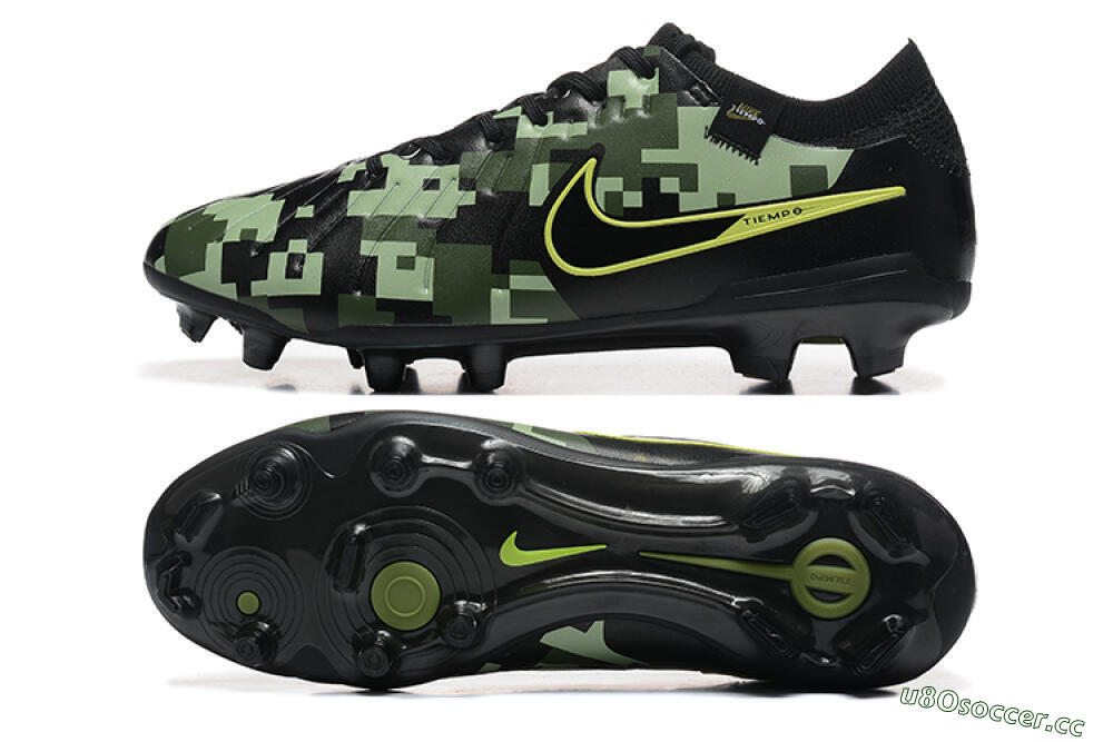Men's Nike Tiempo Legend 10 Elite FG Firm Ground Low-Tops Football Boots - Black/Camo/Yellow 1