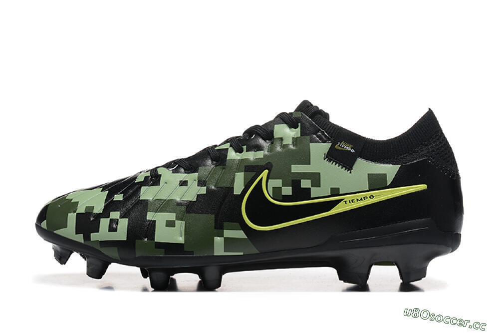 Men's Nike Tiempo Legend 10 Elite FG Firm Ground Low-Tops Football Boots - Black/Camo/Yellow 0