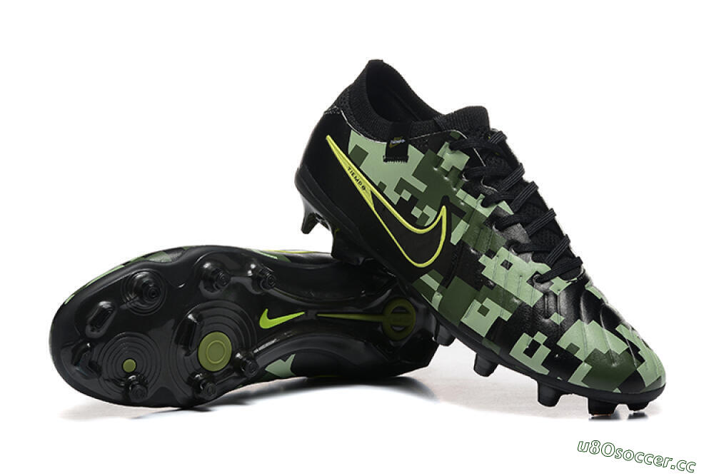 Men's Nike Tiempo Legend 10 Elite FG Firm Ground Low-Tops Football Boots - Black/Camo/Yellow 4
