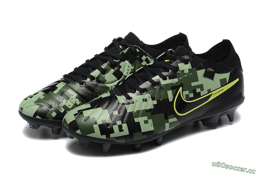 Men's Nike Tiempo Legend 10 Elite FG Firm Ground Low-Tops Football Boots - Black/Camo/Yellow 5