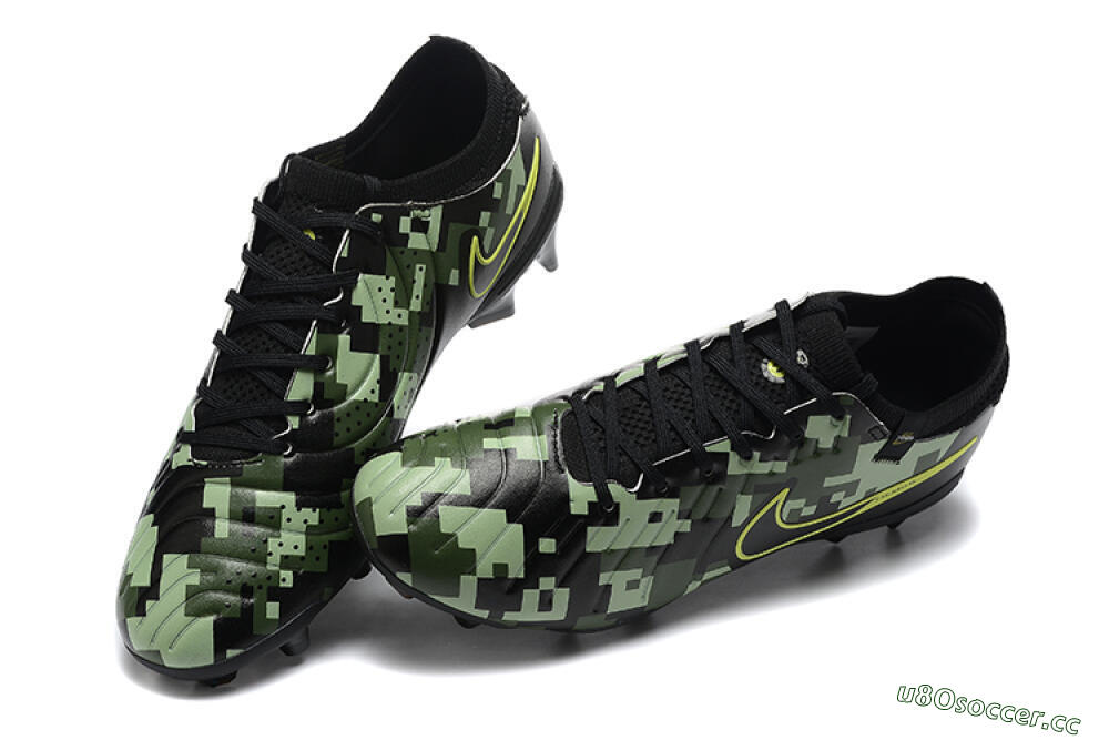 Men's Nike Tiempo Legend 10 Elite FG Firm Ground Low-Tops Football Boots - Black/Camo/Yellow 6