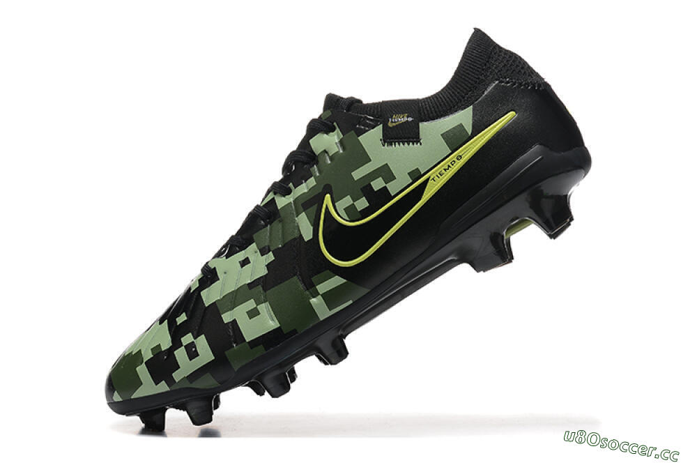 Men's Nike Tiempo Legend 10 Elite FG Firm Ground Low-Tops Football Boots - Black/Camo/Yellow 8