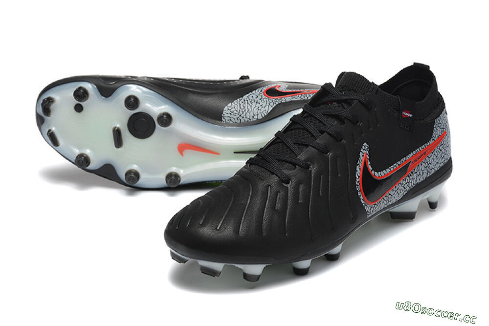 Men's Nike Tiempo Legend 10 Elite FG Firm Ground Low-Tops Football Boots - Black/Red/Grey 3