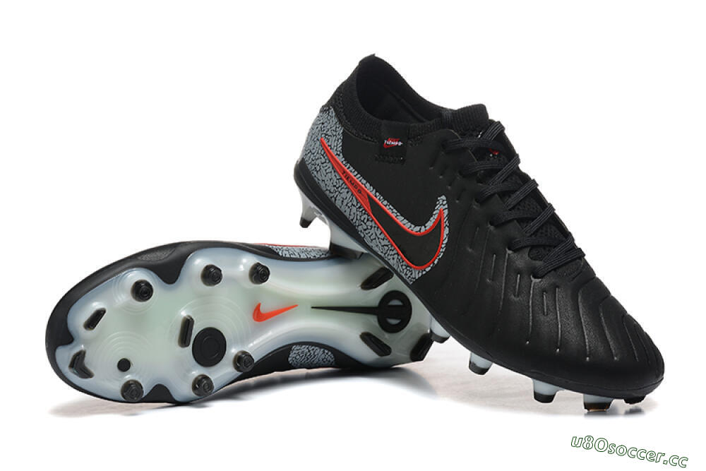 Men's Nike Tiempo Legend 10 Elite FG Firm Ground Low-Tops Football Boots - Black/Red/Grey 4