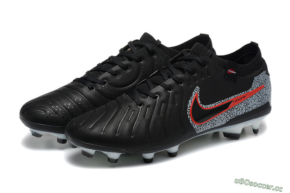 Men's Nike Tiempo Legend 10 Elite FG Firm Ground Low-Tops Football Boots - Black/Red/Grey 5