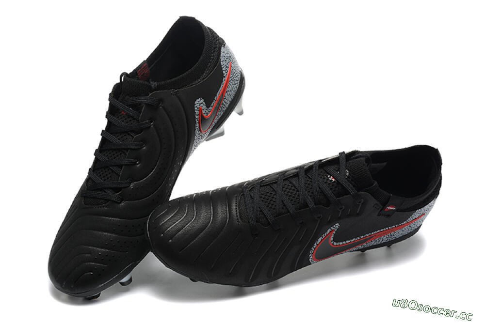 Men's Nike Tiempo Legend 10 Elite FG Firm Ground Low-Tops Football Boots - Black/Red/Grey 6
