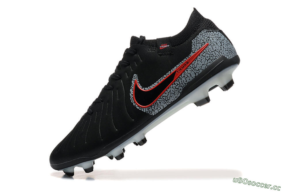 Men's Nike Tiempo Legend 10 Elite FG Firm Ground Low-Tops Football Boots - Black/Red/Grey 8