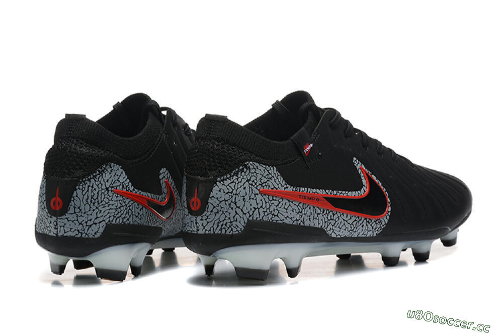 Men's Nike Tiempo Legend 10 Elite FG Firm Ground Low-Tops Football Boots - Black/Red/Grey 9