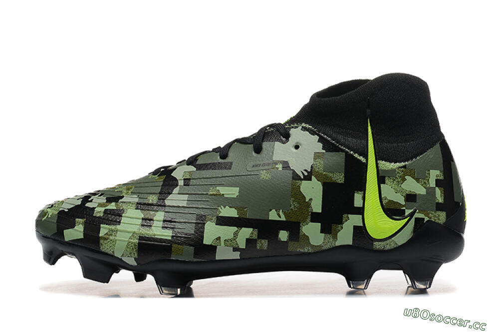 Men's Nike Phantom Luna Elite NU FG Firm Ground High-Tops Football Boots - Black/Camo/Yellow 0