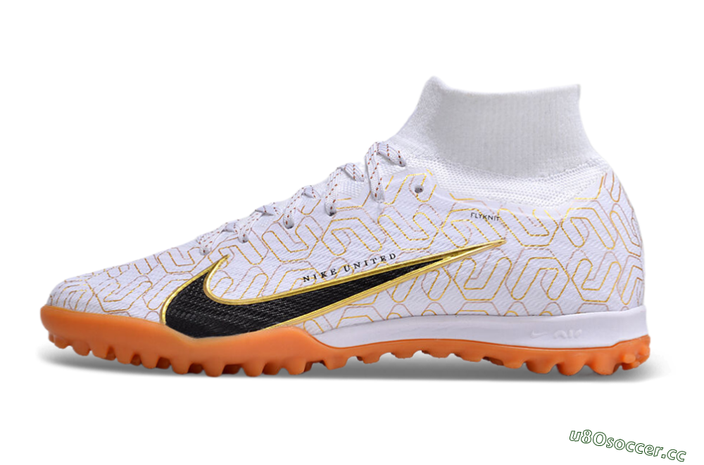 Unisex Nike Air Zoom Mercurial Superfly 9 Elite TF Artificial Turf High-Tops Football Shoes - White/Black/Gold 0