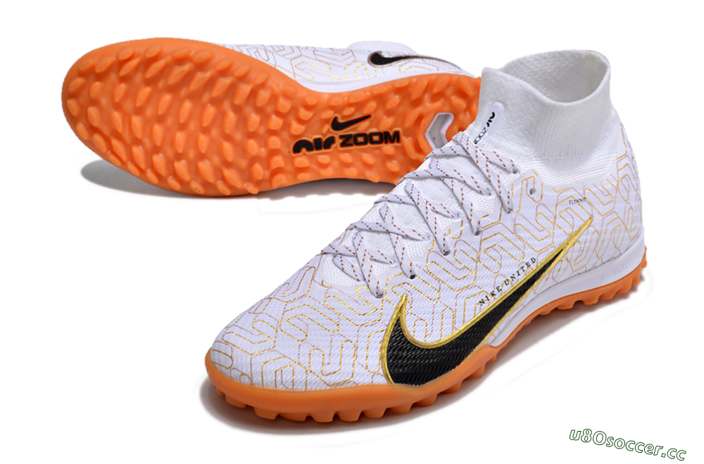 Unisex Nike Air Zoom Mercurial Superfly 9 Elite TF Artificial Turf High-Tops Football Shoes - White/Black/Gold 3