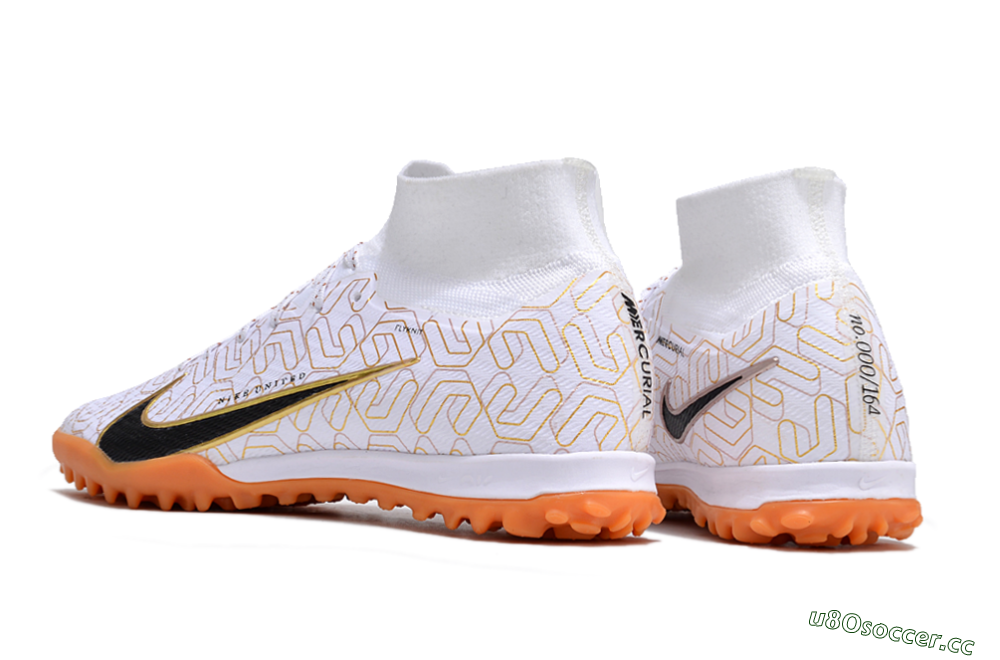 Unisex Nike Air Zoom Mercurial Superfly 9 Elite TF Artificial Turf High-Tops Football Shoes - White/Black/Gold 4