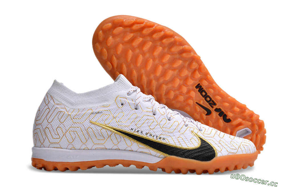 Unisex Nike Air Zoom Mercurial Vapor 15 Elite TF Artificial Turf Low-Tops Football Shoes - White/Black/Gold 2