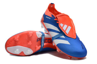 Unisex Adidas Predator Elite Foldover Tongue FG Firm Ground Low-Tops Football Boots - Blue/White/Red