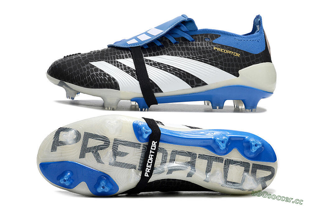 Unisex Adidas Predator Elite Foldover Tongue FG Firm Ground Low-Tops Football Boots - Black/White/Blue 1