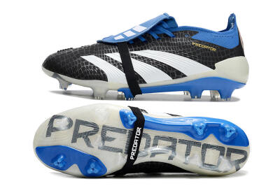 Unisex Adidas Predator Elite Foldover Tongue FG Firm Ground Low-Tops Football Boots - Black/White/Blue