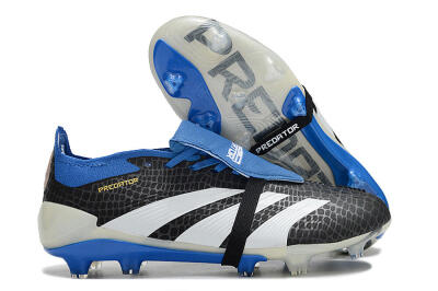 Unisex Adidas Predator Elite Foldover Tongue FG Firm Ground Low-Tops Football Boots - Black/White/Blue