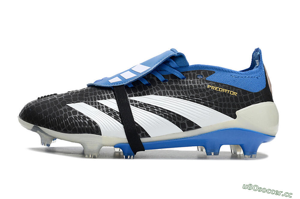 Unisex Adidas Predator Elite Foldover Tongue FG Firm Ground Low-Tops Football Boots - Black/White/Blue 0