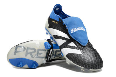 Unisex Adidas Predator Elite Foldover Tongue FG Firm Ground Low-Tops Football Boots - Black/White/Blue