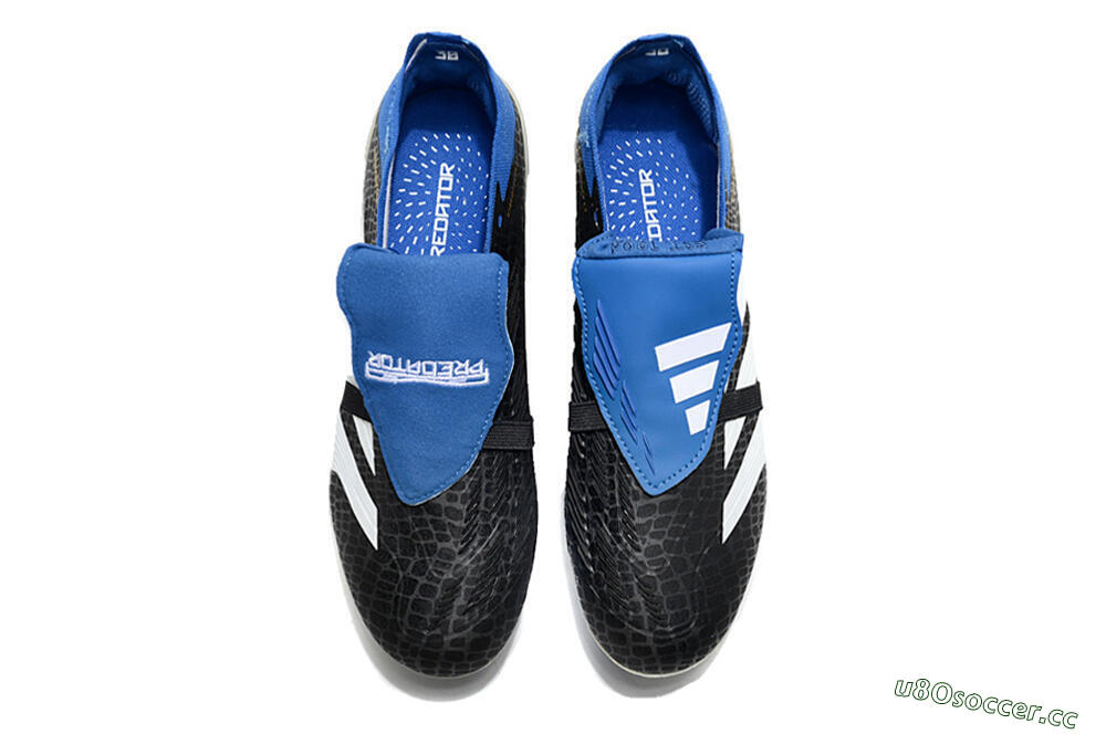 Unisex Adidas Predator Elite Foldover Tongue FG Firm Ground Low-Tops Football Boots - Black/White/Blue 4
