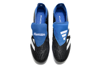 Unisex Adidas Predator Elite Foldover Tongue FG Firm Ground Low-Tops Football Boots - Black/White/Blue