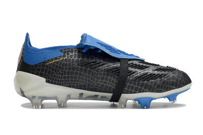 Unisex Adidas Predator Elite Foldover Tongue FG Firm Ground Low-Tops Football Boots - Black/White/Blue