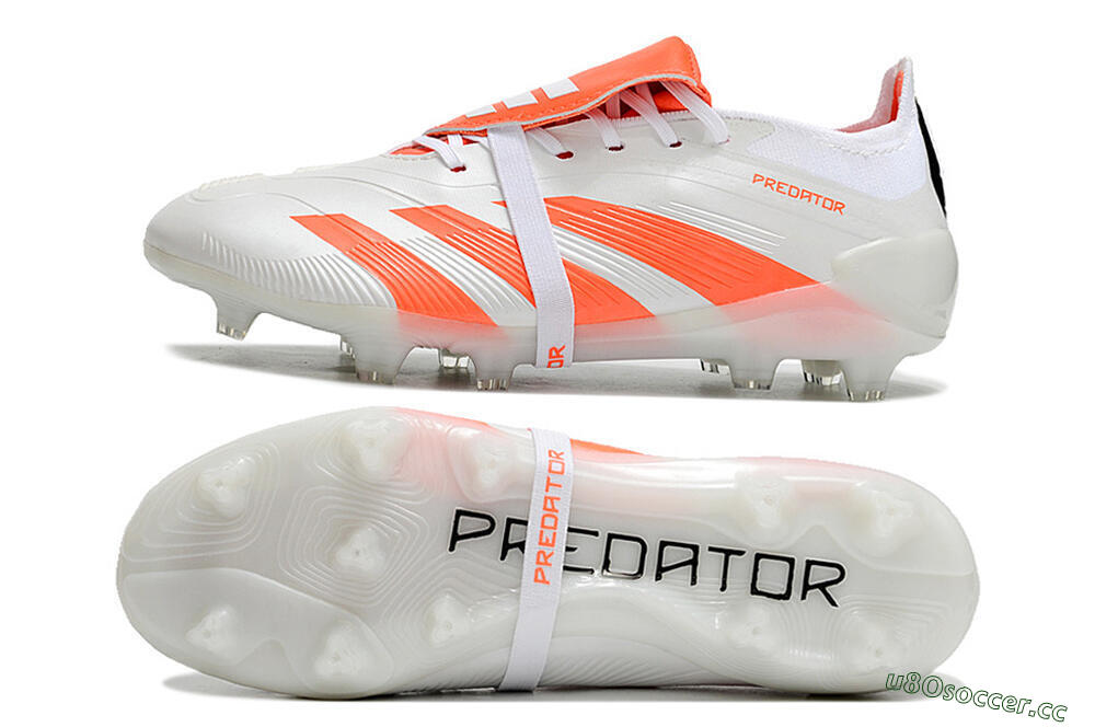 Unisex Adidas Predator Elite Foldover Tongue FG Firm Ground Low-Tops Football Boots - Beige/White/Red 1