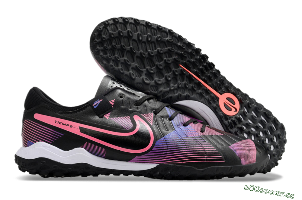 Men's Nike Tiempo Legend 10 Pro TF Artificial Turf Low-Tops Football Shoes - Black/Purple/Pink 2