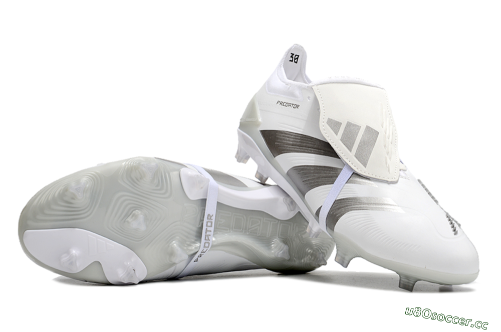 Men's Adidas Predator Elite Foldover Tongue FG Firm Ground Low-Tops Football Boots - White/Grey 1