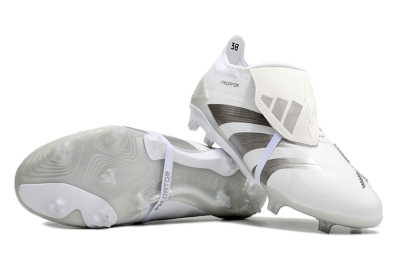 Men's Adidas Predator Elite Foldover Tongue FG Firm Ground Low-Tops Football Boots - White/Grey