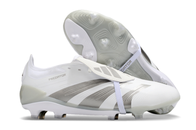 Men's Adidas Predator Elite Foldover Tongue FG Firm Ground Low-Tops Football Boots - White/Grey