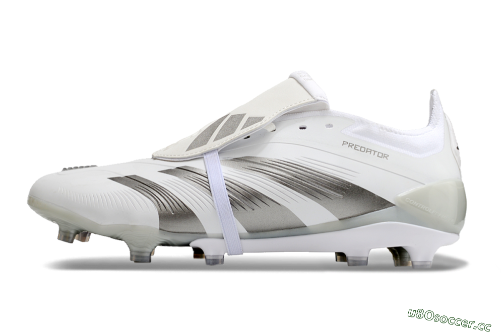 Men's Adidas Predator Elite Foldover Tongue FG Firm Ground Low-Tops Football Boots - White/Grey 0