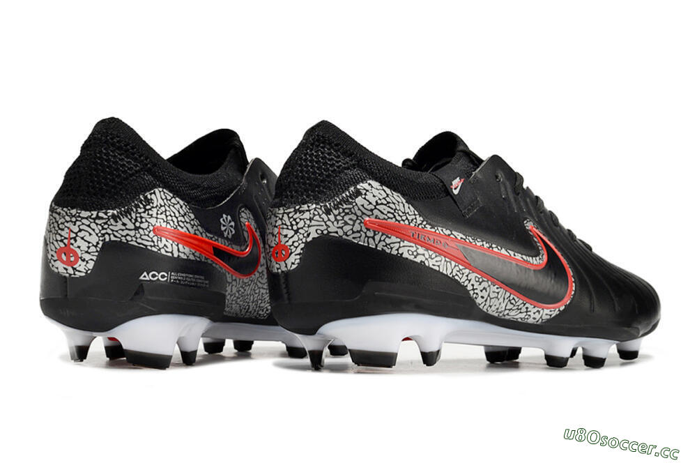 Men's Nike Tiempo Legend 10 Elite FG Firm Ground Low-Tops Football Boots - Black/Red/White 6