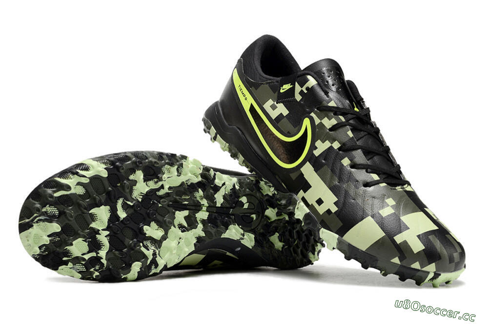 Men's Nike Tiempo Legend 10 TF Artificial Turf Low-Tops Football Shoes - Black/Yellow/Camo 1