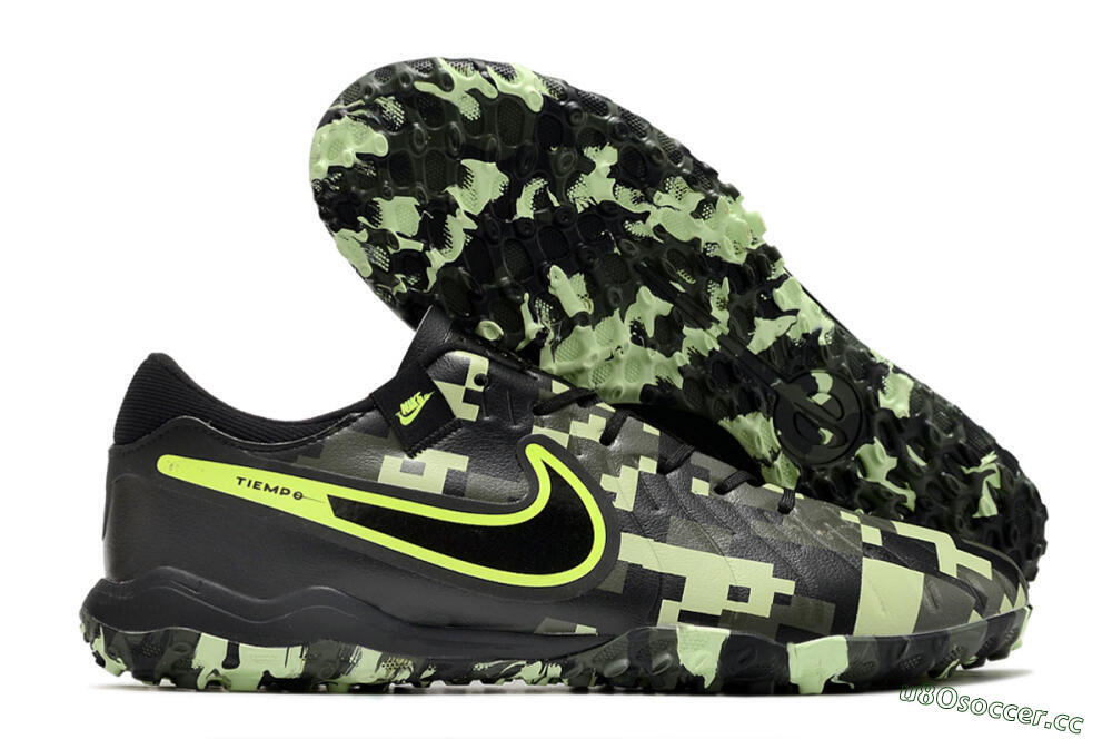 Men's Nike Tiempo Legend 10 TF Artificial Turf Low-Tops Football Shoes - Black/Yellow/Camo 2