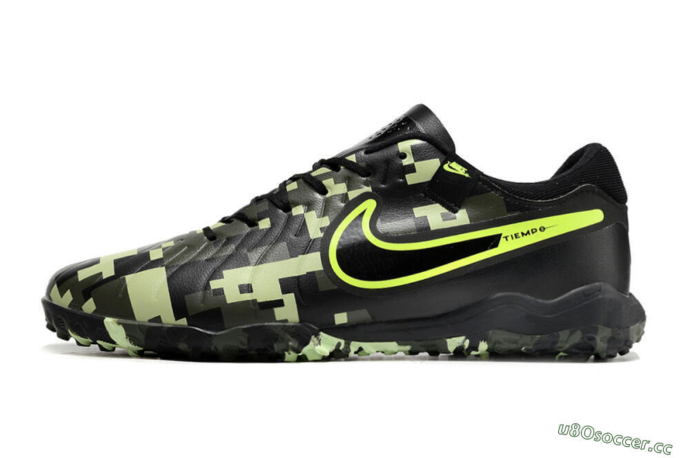 Men's Nike Tiempo Legend 10 TF Artificial Turf Low-Tops Football Shoes - Black/Yellow/Camo 0
