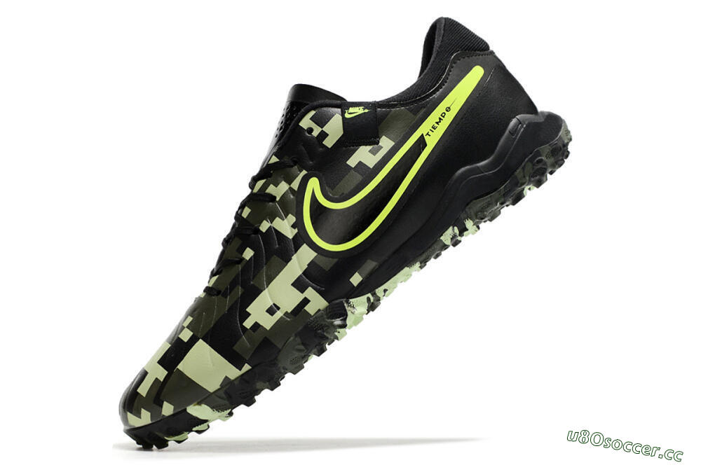 Men's Nike Tiempo Legend 10 TF Artificial Turf Low-Tops Football Shoes - Black/Yellow/Camo 5
