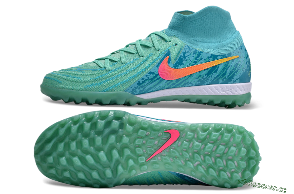 Men's Nike Phantom Luna Elite NU TF Artificial Turf High-Tops Football Shoes - Green/Pink/Orange 1