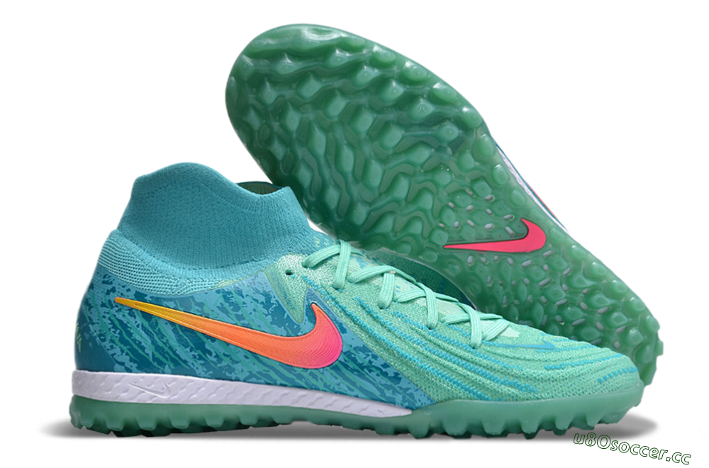 Men's Nike Phantom Luna Elite NU TF Artificial Turf High-Tops Football Shoes - Green/Pink/Orange 2
