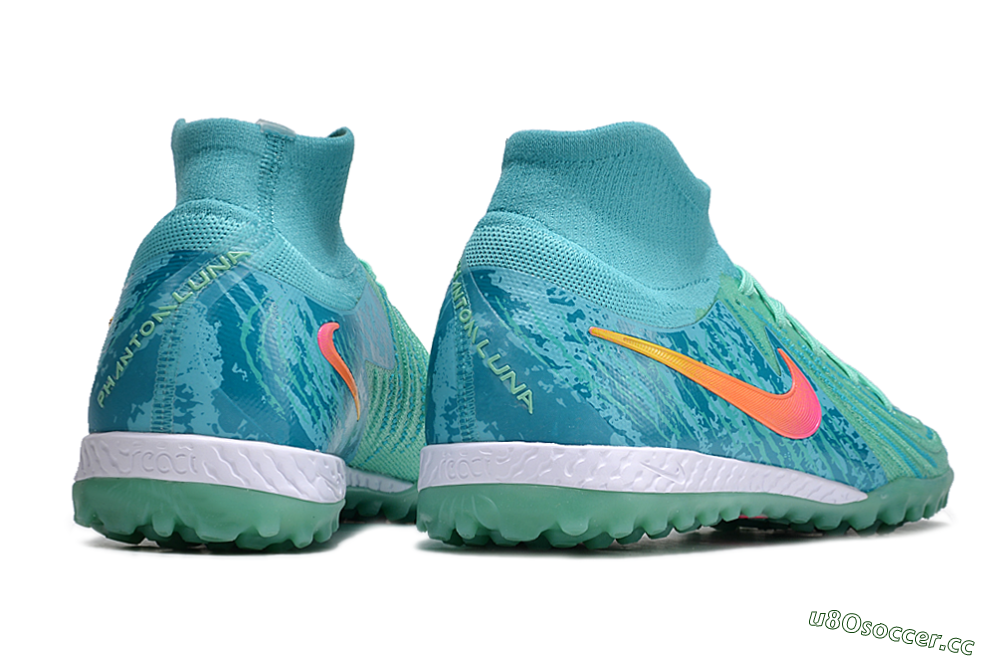Men's Nike Phantom Luna Elite NU TF Artificial Turf High-Tops Football Shoes - Green/Pink/Orange 6