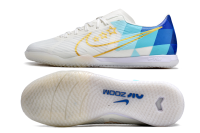 Men's Nike Air Zoom Mercurial Vapor 15 Academy IC Indoor & Futsal Low-Tops Football Shoes - White/Gold/Jade/Blue