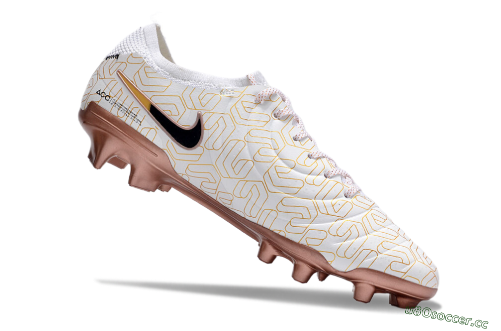 Men's Nike Tiempo Legend 10 Elite FG Firm Ground Low-Tops Football Boots - White/Gold/Black 4