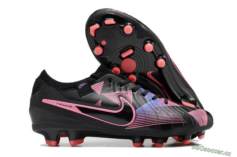 Men's Nike Tiempo Legend 10 Elite FG Firm Ground Low-Tops Football Boots - Black/Pink/Blue 2